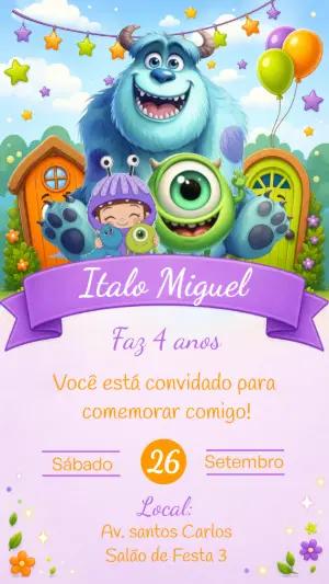 Convite de Aniversário Monstros S.A. para Editar