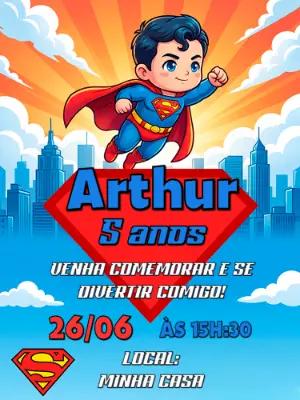 Convite de Aniversário Infantil Superman Cute Modelo Editável