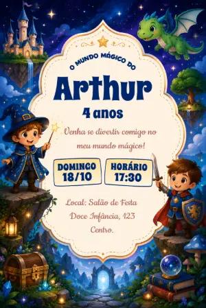 Convite de Aniversário Mundo Mágico Infantil para Editar