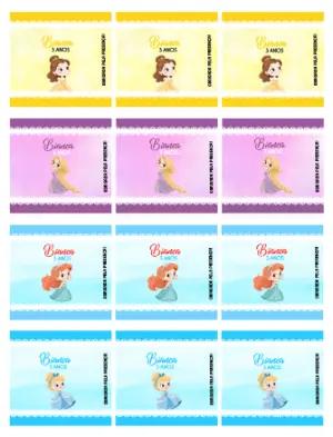 Adesivo para Bala Personalizada Princesas Editável para Aniversário