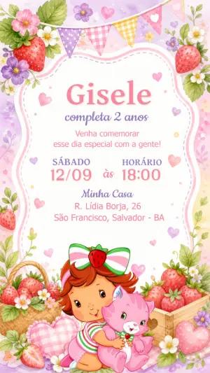 Convite Aniversário Moranguinho Baby Aquarela Editável