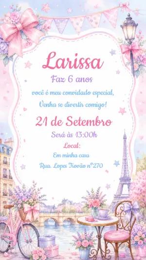 Convite de Aniversário Paris Aquarela Rosa para Editar