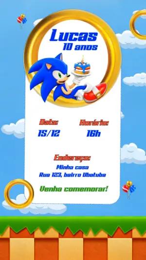Vídeo Convite de Aniversário Falante do Sonic para Editar