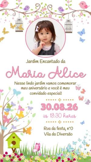 Convite Jardim Encantado com Foto para Aniversário Infantil Editável