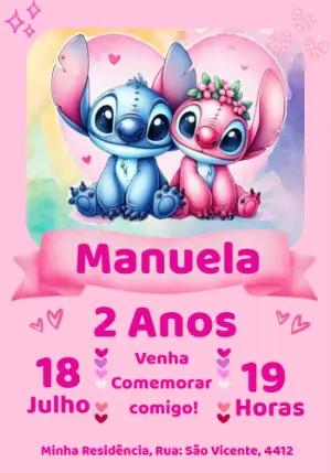 Convite de Aniversário Stitch e Angel para Editar Online