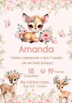 Convite Digital Aniversário Infantil Cervo Aquarela para Editar