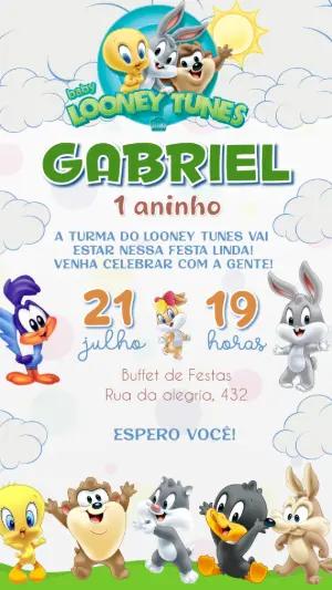 Convite de Aniversário Baby Looney Tunes no Céu para Editar
