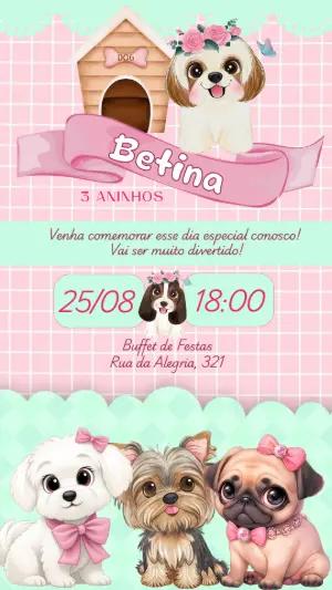 Convite de Aniversário Pets Cachorrinhos para Editar Online