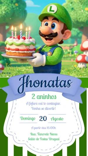 Convite de Aniversário Luigi 3D Modelo Digital para Editar