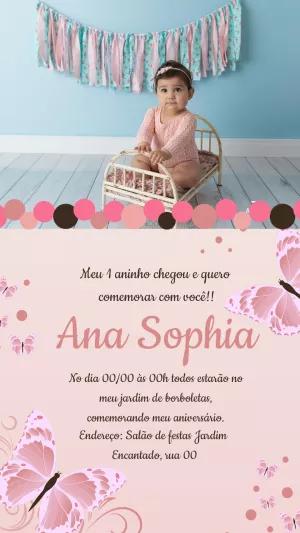 Convite Aniversário Jardim de Borboletas com Foto para Editar