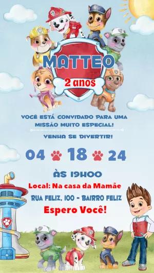 Convite de Aniversário Patrulha Canina para Editar Online