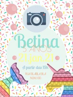 Convite de Aniversário Pop It com Foto para Editar Online