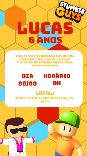 Convite de Aniversário Stumble Guys com Personagens para Editar