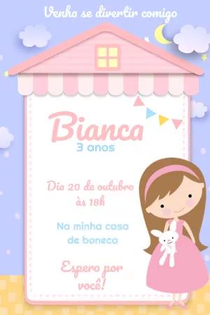 Convite Aniversário Menina Casa de Boneca para Editar Online