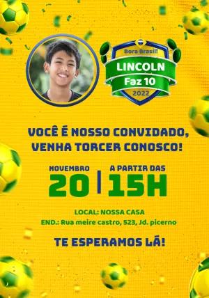 Convite Aniversário Futebol Brasil com Foto para Editar Online