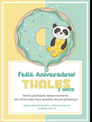 Convite de Aniversário Panda e Donut para Editar Online