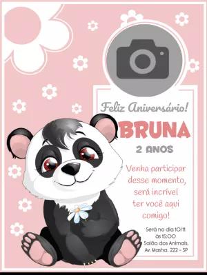 Convite Aniversário Panda com Foto para Editar Online