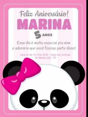 Convite de Aniversário Panda Rosa para Editar Online