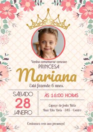 Convite Aniversário Princesa com Foto para Editar Online