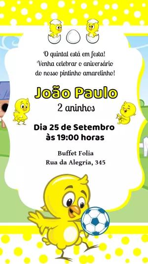 Convite Aniversário Pintinho Amarelinho para Editar Online