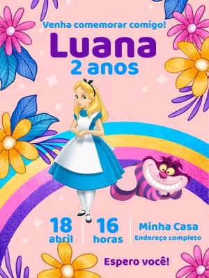 Convite Aniversário Alice no País das Maravilhas para Editar