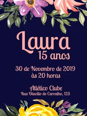 Convite Aniversário 15 anos Floral para Editar Online