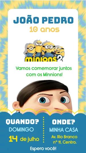 Convite de Aniversário Minions com Personagens para Editar Online