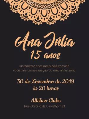 Convite de 15 anos com Mandala Elegante para Editar Online