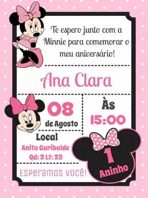 Convite de Aniversário Minnie Rosa para Editar Online
