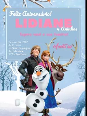 Convite de Aniversário Frozen com Personagens para Editar