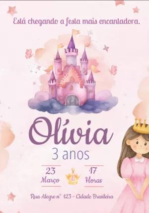 Convite Aniversário Princesa Aquarela para Editar Online
