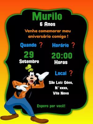 Convite de Aniversário Pateta para Editar Online Grátis