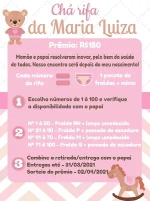 Convite Chá Rifa Ursinha Rosa para Editar Online