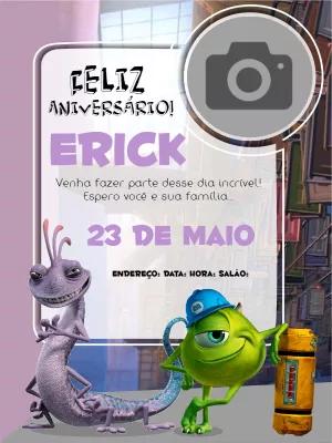 Convite Aniversário Monstros SA com Foto para Editar Online