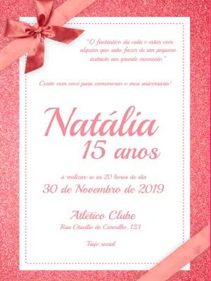 Convite de 15 Anos Glitter Rosa para Editar e Imprimir