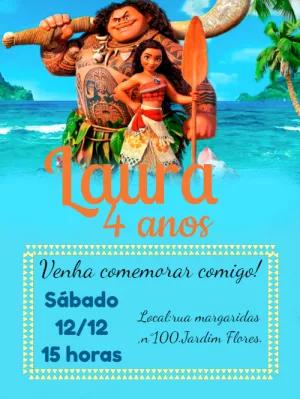 Convite de Aniversário Moana com Personagens para Editar Online