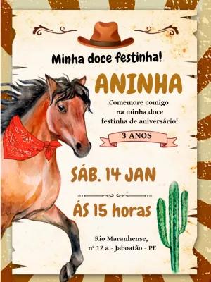 Convite de Aniversário Country com Cavalo para Editar Online