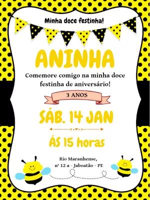 Convite de Aniversário Abelhinha Amarelo para Editar Online
