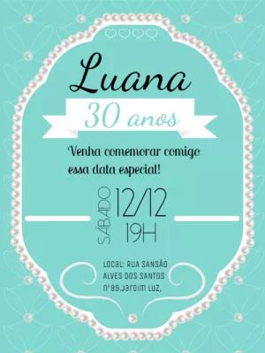 Convite Aniversário Azul Tiffany com Pérolas para Editar Online