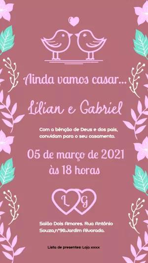 Convite de Casamento Floral com Pássaros para Editar Online