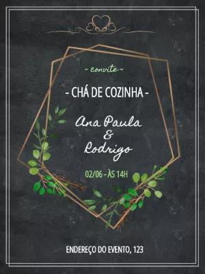 Convite Chá de Cozinha Quadro Negro com Folhas para Editar