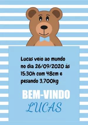 Quadro Nascimento Ursinho Azul para Editar Online