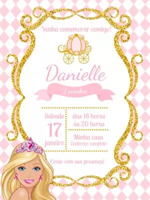 Convite Aniversário Barbie Princesa para Editar Online