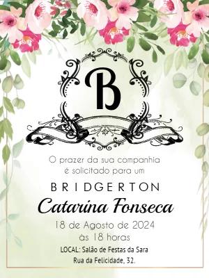 Convite Aniversário Bridgerton Floral para Editar Online