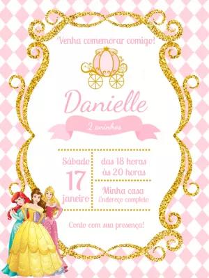 Convite Aniversário Princesas da Disney para Editar Online