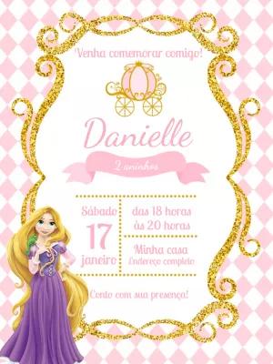 Convite de Aniversário da Princesa Rapunzel para Editar