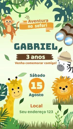 Convite de Aniversário Safari com Animais para Editar Online