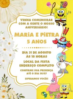 Convite Aniversário Duplo Bob Esponja e Margaridas para Editar