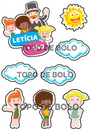 Topo de Bolo Mundo Bita com Personagens para Editar e Imprimir