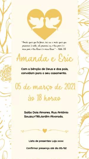 Convite de Casamento Floral Dourado para Editar Online